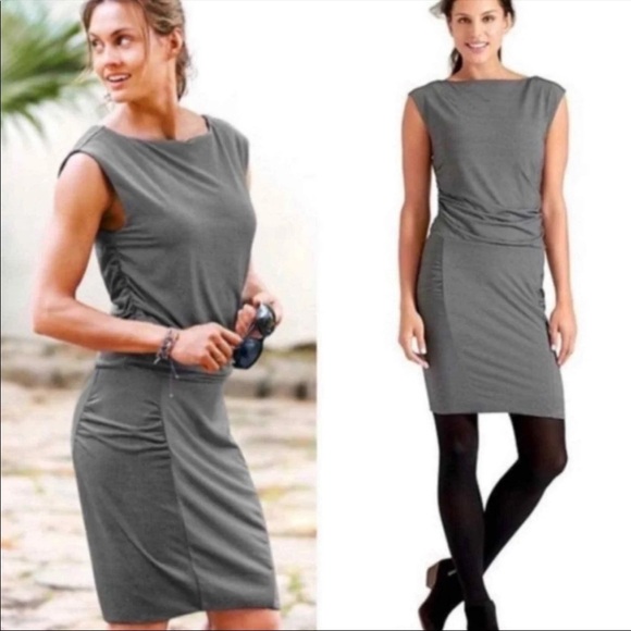 Athleta Dresses & Skirts - Athleta Dark Gray Striped Knit Athletic Dress